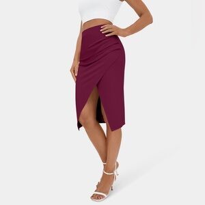 Halara Ruched Split Hem Bodycon Midi Casual Skirt
